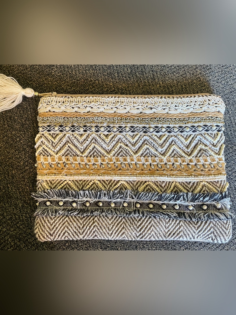 Crosstree Lane Beige Woven Clutch